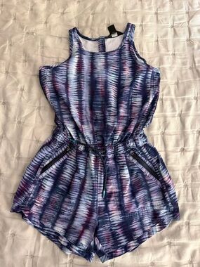 Athleta Purple & Blue Tie-Dye Girls' Romper with Drawstring 7yr